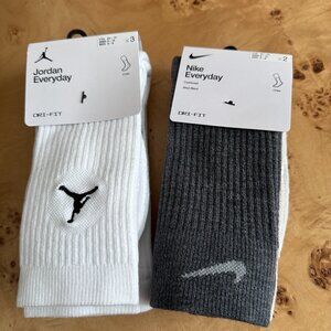 Nike and Jordan Crew Socks Set 5 Pairs Multi Color Everyday Cushioned Size 6-10